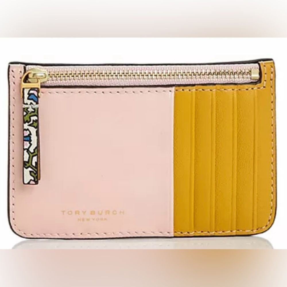 Tory burch wallet ColorBlock top Zip purse Leather Card Case handbag accessory